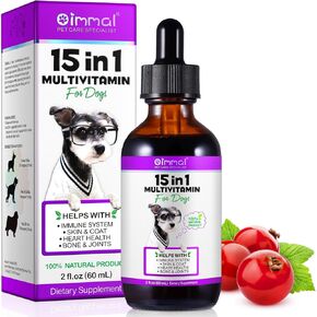15 in 1 Dog Multivitamin, All-in-One Multi Liquid Multivitamin for Dogs, Dog Vitamins and Supplement with Digestive, Immunity, Allergy Skin & Coat Support, Hip & Joint, All Ages, Breeds 2 oz