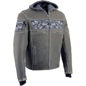 Milwaukee Leather MLM1562 Men's Distressed Grey Leather Jacket with Reflective Skulls