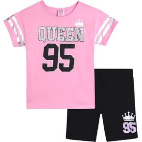 Real Love Girls' Bike Shorts Set - 2 Piece Cute Oversized T-Shirt and Bike Shorts - Matching Summer Outfit for Girls (7-12)