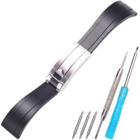 20mm 21mm Rubber Replacement Watch band Compatible with Rolex Ghost Daytona Yachtmaster Silicone Strap Deployment Buckle Wristband