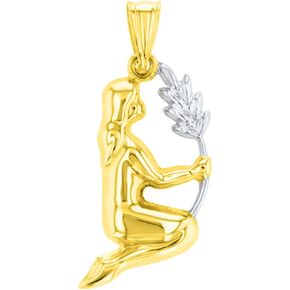 High Polish 14K Yellow Gold Virgo Zodiac Sign Holding Wheat Charm Pendant