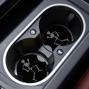 Car Cupholder Coaster Absorbent 2 Pack Trendy Cool Anime Skull Design Rubber New Automotive Cup Holder Decal Decor Accessories for Women Men BD355