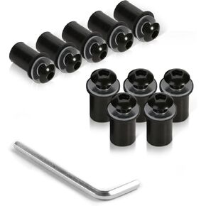 طقم مسامير الزجاج الأمامي للدراجات النارية 10 قطع، براغي وصواميل تثبيت الزجاج الأمامي من سبائك الألومنيوم مع مفتاح ربط لهدايا الدراجات النارية (أسود) in Kuwait