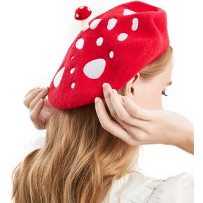 Women's Cute Lolita Mushroom Beret Cap Painter Hat Sweet Hat (Red)