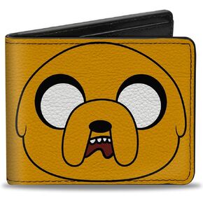 Buckle-Down Cartoon Network Bi-Fold Wallet with Standard Billfold and Card Slots, Adventure Time Title Logo and Jake Face Yellow, Vegan Leather