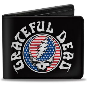 Grateful Dead Wallet, Bifold, Grateful Dead Steal Your Face Stars and Stripes Logo Black, Vegan Leather