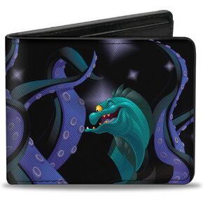Buckle-Down Men's Disney Wallet, Bifold, Flotsam Jetsam Swimming Tentacles Black Purples, Vegan Leather, Little Mermaid Ursula, 4.0" x 3.5"
