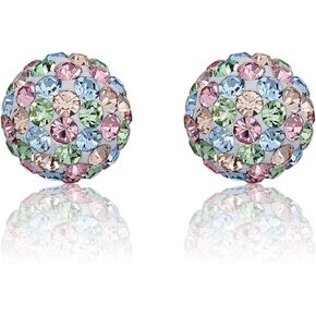 AVORA 10K Yellow Gold White Swarovski Elements Crystal Ball Stud Earrings