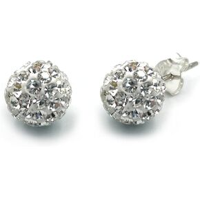 Luxurious Czech Stone White Crystal Ball Sterling Silver Stud Earrings for Women (4size)