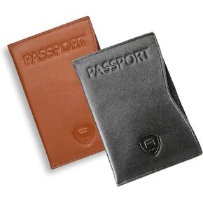 Alban Passport Cover Holder RFID Leather Travel Organizer Sleeve for Men and Women Brown & Black Duo