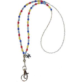 Beaded Autism Colors Women's Lanyard, Made in USA 34" for ID Badge Card Holder Teacher Gift Nurse Cruise Keys Phone