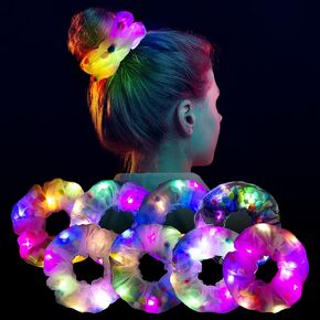 8 Pcs LED Scrunchies for Women - Scrunchy, Light Up Scrunchies for Girls, Colorful Yarn Hair Tie Multi Light Modes, Glow in the Dark Hair Accessories for Christmas Rave Party (#01)
