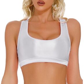 FEOYA Women’s Glossy Bras Oil Shiny Crop Tank Top Merallic Deep U Vest Tops for Club Party Cosplay