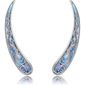 Filigree Ear Crawler Earrings Sterling Silver Filigree Blue Opal Ear Climbers Earrings Vintage Filigree Jewelry for Women