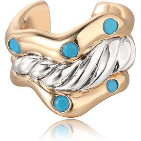 VACRONA Ear Cuff Earrings for Women 14K Gold Plated Single Hollow Turquoise Round Cubic Zirconia Sparkling Non Piercing Trendy Ear Cuff for Gifts| Clip On Cartilage