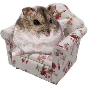 Hamster Mini Sofa, Mice Soft Bed, Classic Red and White Fabric Tiny Pet Chair, Small Animals Cage Decorations.
