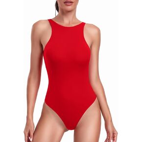 HeyNuts Women's Double Layer High Neck Sleeveless Thong Bodysuit, Ultra Soft Racerback Causal Tank Tops