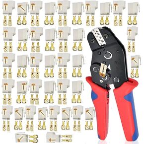 Lsgoodcare 20Sets 6.3mm 2Pin Electrical Automotive Wire Connector Male Female and Pin Header Crimp Wire Terminals + Electrical Wire Crimper Crimping Tool with Ratchet, Crimping Pliers (6.3mm-2pin)