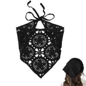 Crochet Bandana for Women Crochet Headband Knitted Triangle Head Hair Scarf Cute Crochet Headbands for Women Boho Knit Lace Floral Mushroom Bandana Strawberry Headband Women Black