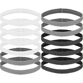 12pcs Elastic Sport Headbands Non Slip Thin Headbands for Women Men Silicone Grip Exercise Hair Sweatbands for Football Basketball Soccer Tennis Yoga Workout