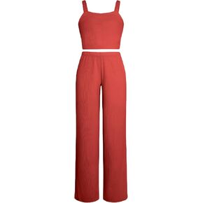 SOLY HUX Girl's Rib Knit Sleeveless Cami Crop Top and Wide Leg Pants 2 Pieces