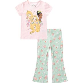 Disney Princess Rapunzel, Tiana, Girls Short Sleeve T-shirt and Flared Legging Pants Set for Toddlers to Big Kids