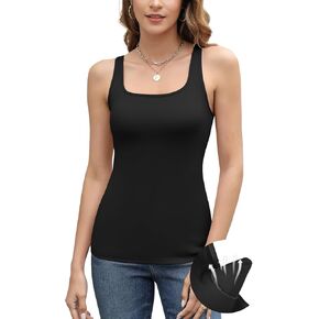 V FOR CITY Women's Tank Top with Built in Bras Adjustable Wide Strap Padded Camisole Summer Cami Shirts