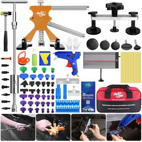 Super PDR Dent Puller Kit, 84 PCS Paintless Dent Repair Kit for Car, Body Repair Dent Removal Tools with LED Line Board, Dent Lifter, Bridge Puller, Slide Hammer T-Bar for Car Body Dents