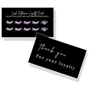 Lash Extension Filler Loyalty Discount Punch Cards | 50 Pack | 3.5 x 2 inches Business Card Size | Black with Purple Design