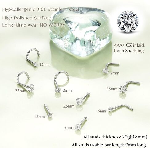 UBGICIG 17 Pcs/18 Pcs Nose Rings Hoop and Nose Studs Sets for Women - 316L Surgical Stainless Steel Screw Silver Gold Black L Shaped Nose Stud Hypoallergenic Nostril Piercing Jewelry for Women Men in Saudi Arabia