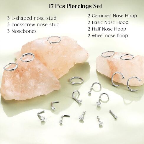 UBGICIG 17 Pcs/18 Pcs Nose Rings Hoop and Nose Studs Sets for Women - 316L Surgical Stainless Steel Screw Silver Gold Black L Shaped Nose Stud Hypoallergenic Nostril Piercing Jewelry for Women Men in Saudi Arabia