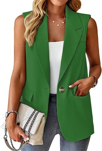 Sleeveless Blazer Jackets for Women Summer 2024 Fashion Casual Lightweight Open Front Work Office Blazer Vest with Pockets in Saudi Arabia