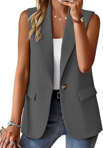 Sleeveless Blazer Jackets for Women Summer 2024 Fashion Casual Lightweight Open Front Work Office Blazer Vest with Pockets in Saudi Arabia