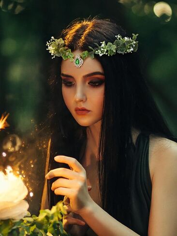 تيجان أوراق الجنية من SWEETV للنساء Elven الأميرة تيارا زهرة قزم خوذة لأزياء الهالوين التأثيرية التقطت الصور لحفلات الزفاف in Kuwait