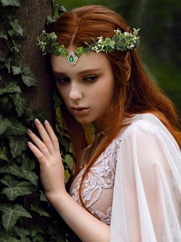 تيجان أوراق الجنية من SWEETV للنساء Elven الأميرة تيارا زهرة قزم خوذة لأزياء الهالوين التأثيرية التقطت الصور لحفلات الزفاف in Kuwait