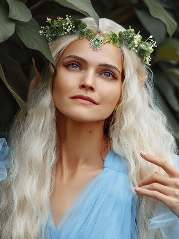 تيجان أوراق الجنية من SWEETV للنساء Elven الأميرة تيارا زهرة قزم خوذة لأزياء الهالوين التأثيرية التقطت الصور لحفلات الزفاف in Kuwait