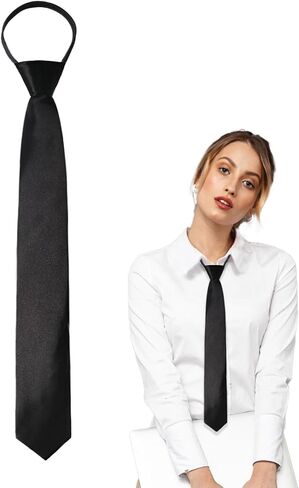 Womens Tie, Pre Tied Black/Red Ties for Women Adjustable Zipper Womens Necktie in Saudi Arabia