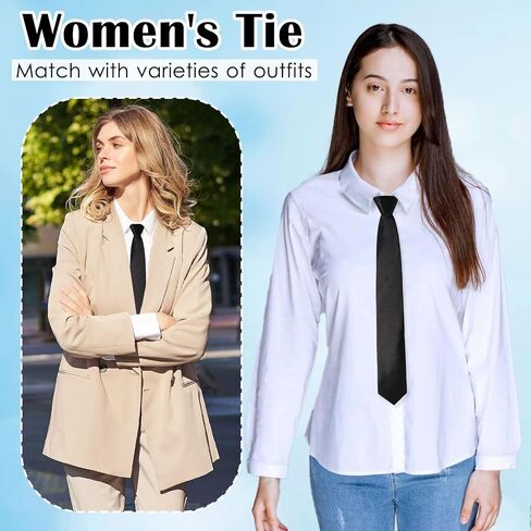 Womens Tie, Pre Tied Black/Red Ties for Women Adjustable Zipper Womens Necktie in Saudi Arabia