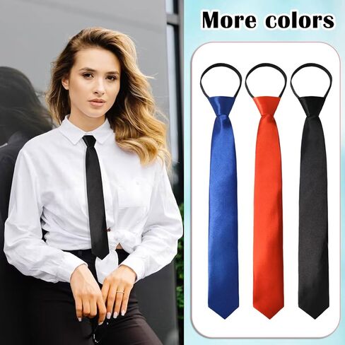Womens Tie, Pre Tied Black/Red Ties for Women Adjustable Zipper Womens Necktie in Saudi Arabia