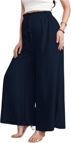 Women's Maternity Elastic High Waist Pants Knot Front Wide Leg Pregnancy Pants in Saudi Arabia