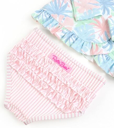 RuffleButts Pastel Palms كم طويل مكشكش واقي من الطفح الجلدي قطعتين - 4T in Saudi Arabia