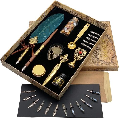 Feather Quill Writing Pen Wooden Dip Calligraphy Pen and Ink Set (Crown Red) in Saudi Arabia