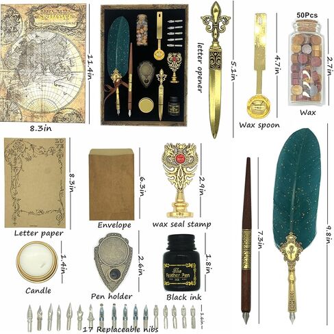 Feather Quill Writing Pen Wooden Dip Calligraphy Pen and Ink Set (Crown Red) in Saudi Arabia