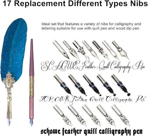 Feather Quill Writing Pen Wooden Dip Calligraphy Pen and Ink Set (Crown Red) in Saudi Arabia