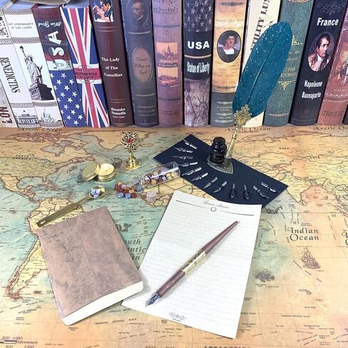 Feather Quill Writing Pen Wooden Dip Calligraphy Pen and Ink Set (Crown Red) in Saudi Arabia