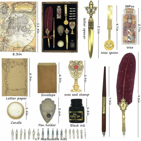 قلم كتابة ريشة ريشة قلم خط خشبي ومجموعة حبر (أحمر تاجي) in Kuwait