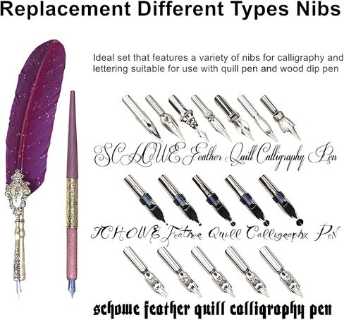 قلم كتابة ريشة ريشة قلم خط خشبي ومجموعة حبر (أحمر تاجي) in Kuwait