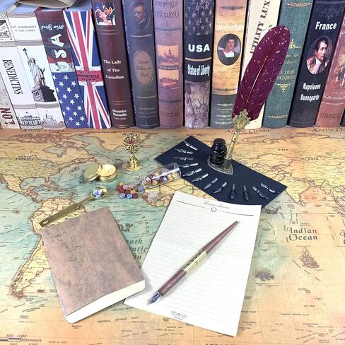 قلم كتابة ريشة ريشة قلم خط خشبي ومجموعة حبر (أحمر تاجي) in Kuwait