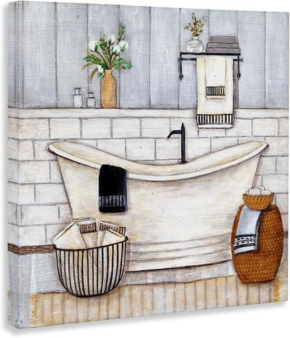 Stupell Industries Bathroom Farmhouse Style Tub Neutral Grey Drawing, Design by Yellow Café Black Framed Wall Art, 36x36, Blue in Saudi Arabia