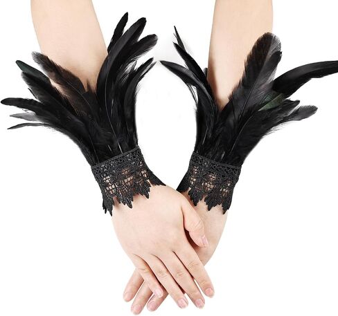 Women's Gothic Lace Feather Gloves Feather Arm Sleeve Wristband Mesh Cuff Cosplay Halloween Costume Accessories in Saudi Arabia